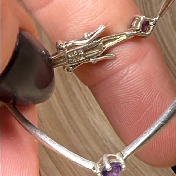 Sterling Silver Southwest style Amethyst Gemstone Bangle Bracelet - Picture 4 of 4